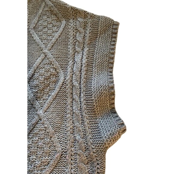 Susan Lawrence Gray Cable Knit Open Front Cardigan Sweater M Office Cozy Comfy - Picture 9 of 11